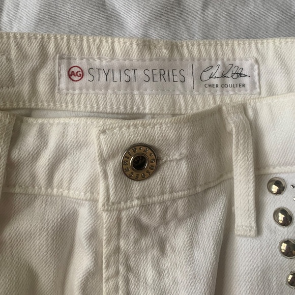 White AG Denim Studded Mini High Waist Skirt - Picture 5 of 8